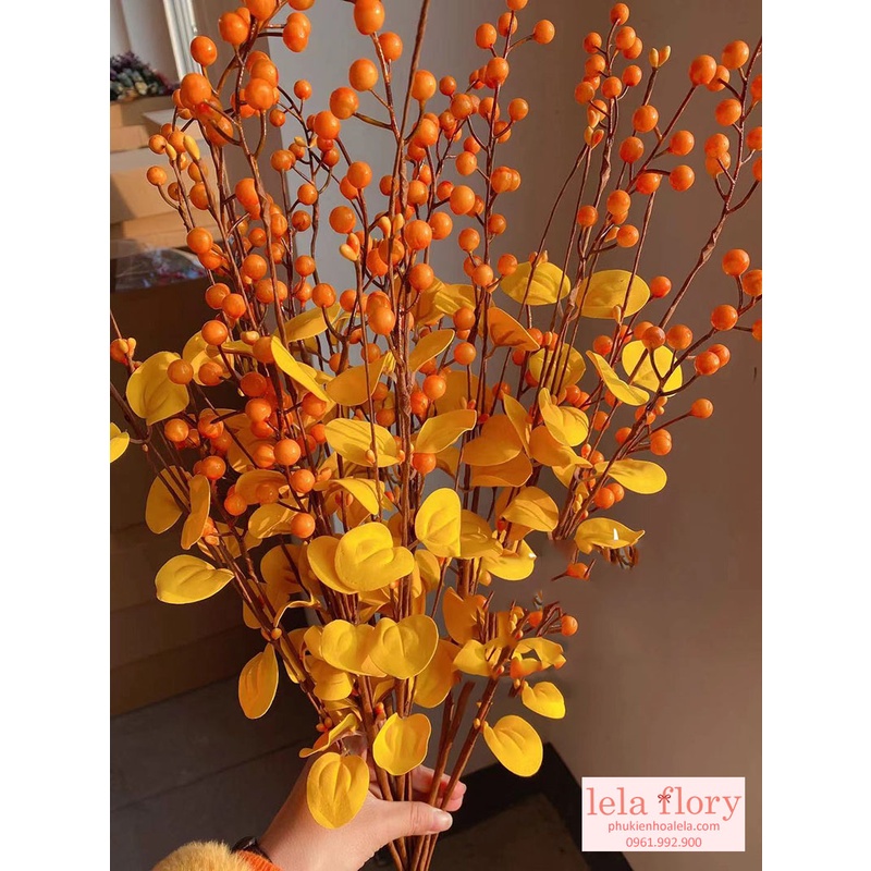 Cành đào đông giả có lá nhiều màu, hoa trang trí, decor nhà cửa - HOG0006