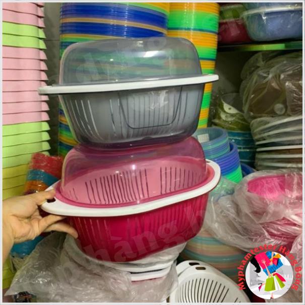 Rổ nhựa bầu 2 lớp có nắp 2 cỡ hàng xuất nhật cao cấp