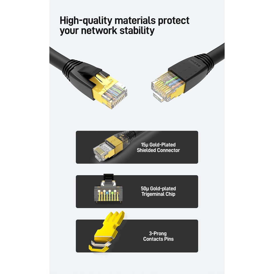 Dây cáp mạng Cat8 đúc sẵn 2 đầu cao cấp AMPCOM hỗ trợ 40Gbps, băng thông 2000Mhz dài 1m - 5m