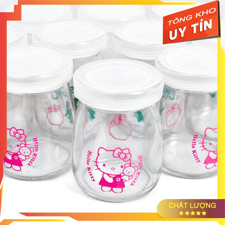 [SẬP GIÁ ] Sét 12 hũ làm sữa chua, Bánh flan thủy tinh có nắp đậy 100ml in hình ngộ nghĩnh ngẫu nhiên