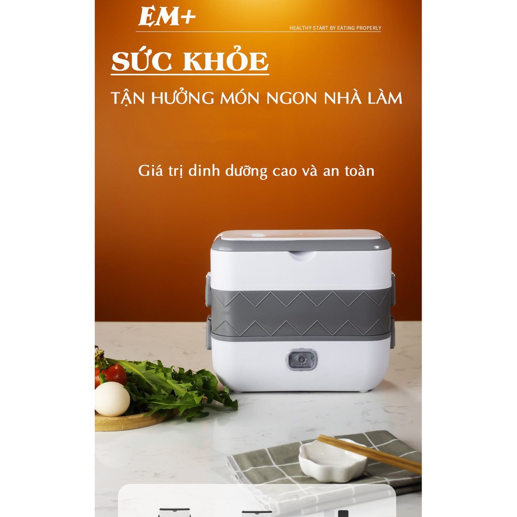 [BH 6 THÁNG] Hộp Cơm Cắm Điện Mini Văn Phòng Tặng Kèm Thìa + Đũa, Tiện Lợi và Sang Trọng