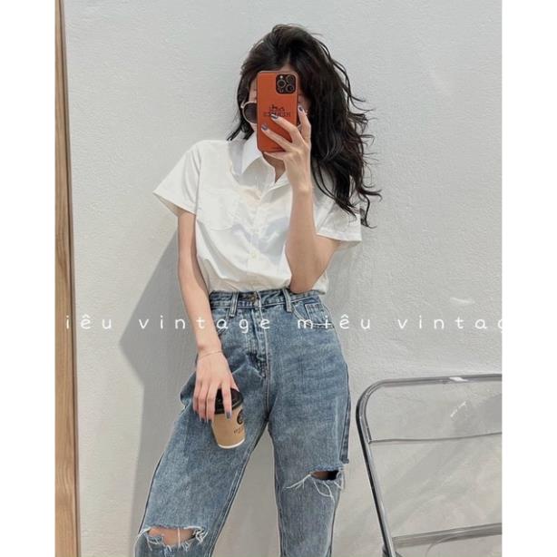 ÁO SƠ MI CỘC TAY 1 TÚI 3 MÀU CHO NỮ