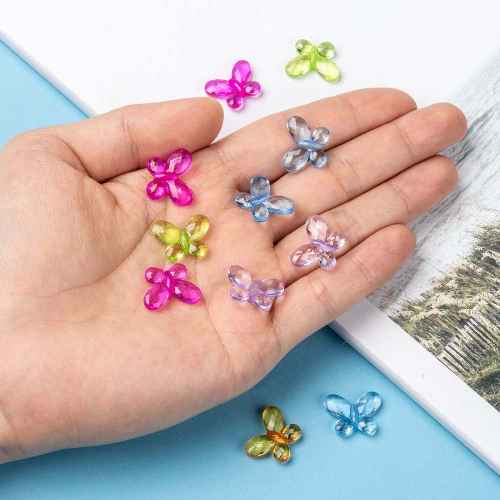 Set 100 hạt nhựa acrylic trong suốt hình bướm nhiều màu 17x13 x 5mm lỗ xỏ 2mm