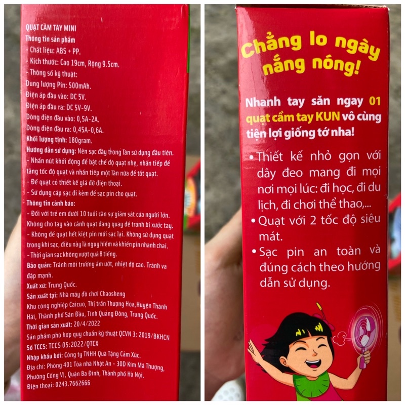 QUẠT CẦM TAY KUN, QUẠT KUN MINI KHÔNG DÂY HÀNG CAO CẤP TẶNG CÁP SẠC, DÂY ĐEO, ĐẾ QUẠT