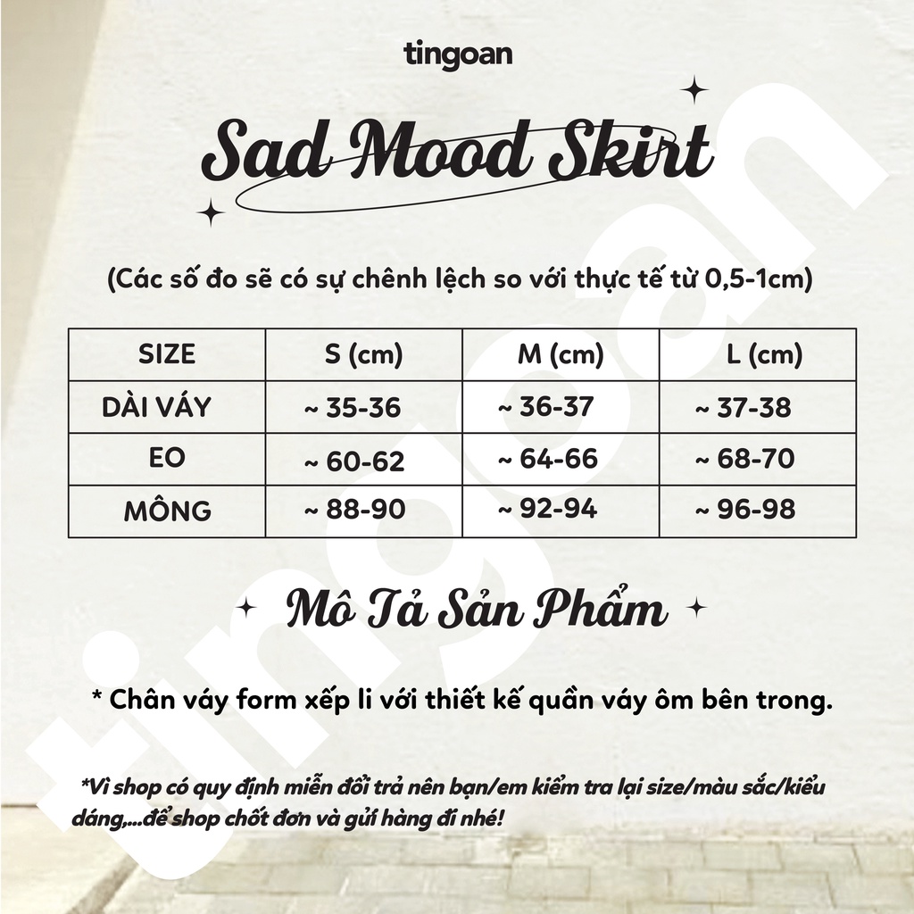 TINGOAN®  - Chân váy xám cạp thường vạt xếp ly SAD MOOD SKIRT/GR