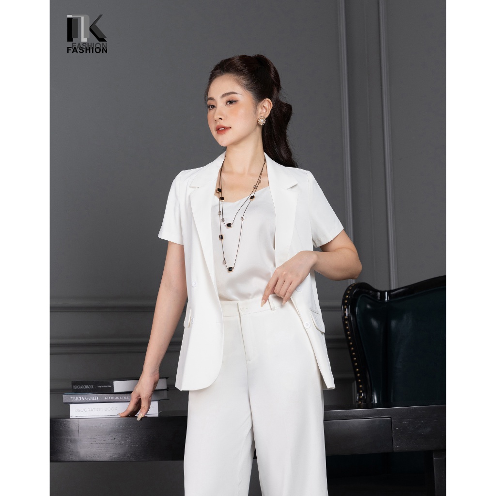 Áo Kí Giả Dáng Suông Tay Ngắn NK Fashion Thiết Kế Đứng Form, 4 Cúc Điệu Đà, Chất Liệu Nhập Hàn Thoáng Mát NKSM2205002