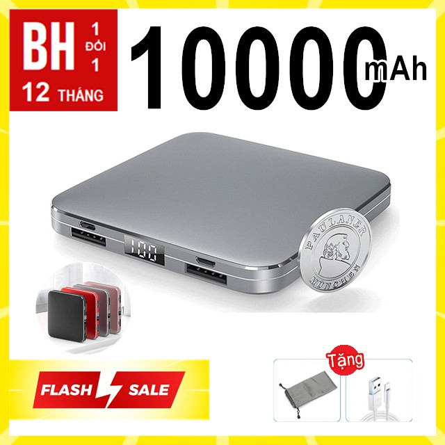 [BH 12 tháng] Pin Sạc Dự Phòng chuẩn 10000mAh cao cấp, 2 input/2 output, Tự ngắt pin khi sạc đầy, Pin lithium A+polymer