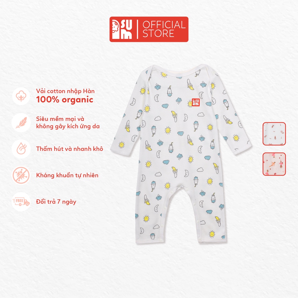 Quần áo sơ sinh bé trai bé gái IAMSU bộ quần áo sơ sinh body liền thân cổ chồm dài tay vải Cotton Organic nhập Hàn