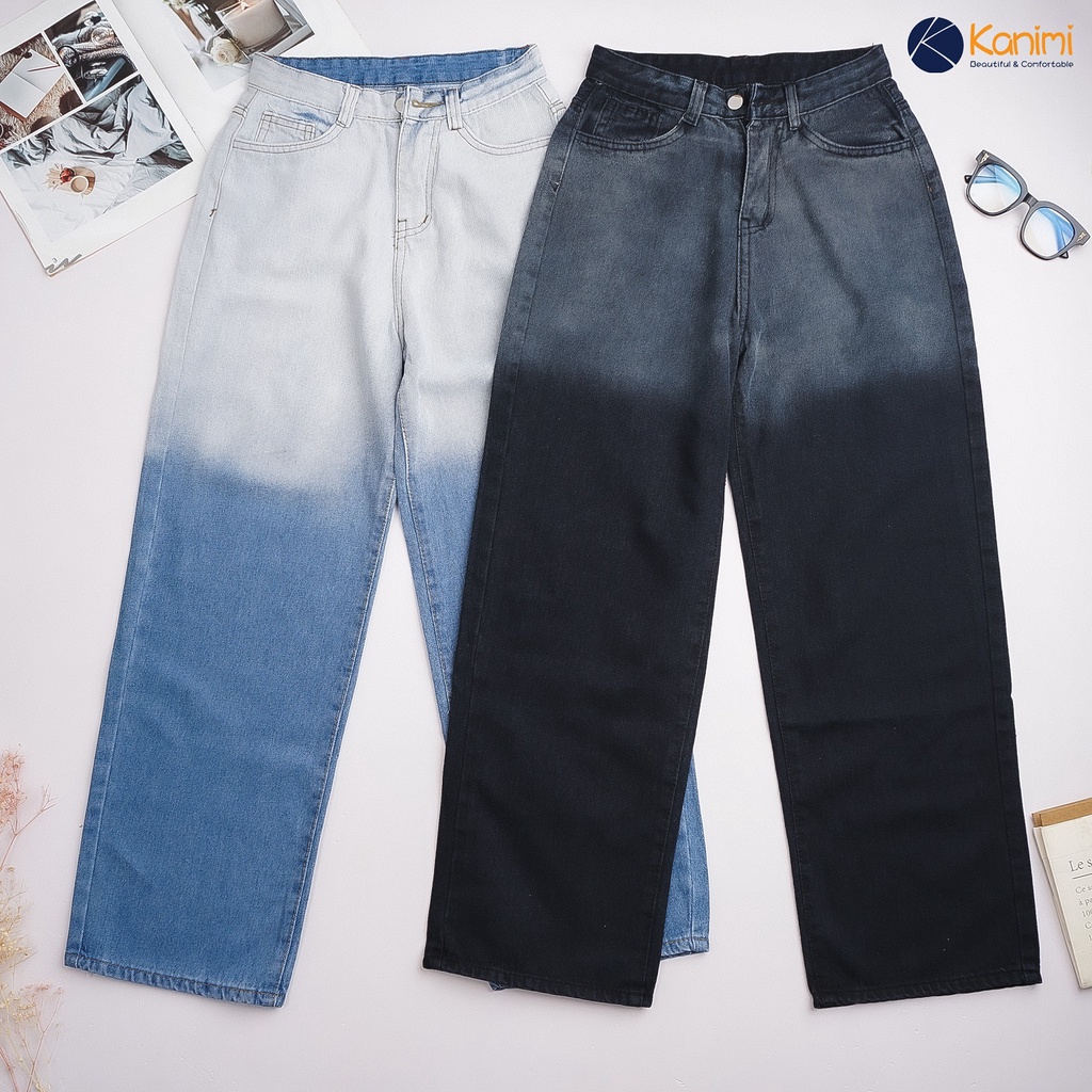Quần jeans ống suông rộng loang nữ 2 màu hot hit Kanimi - QJ04 | BigBuy360 - bigbuy360.vn