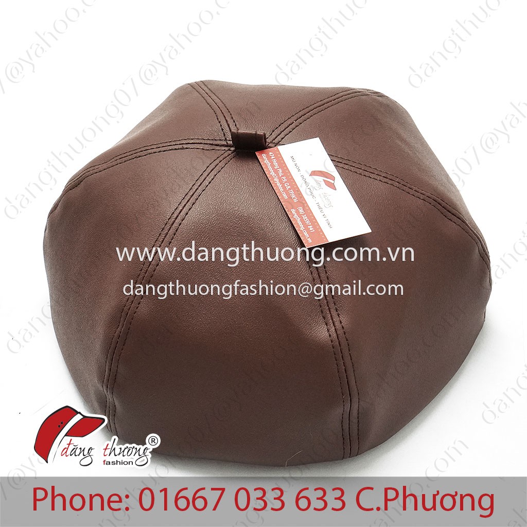 Mũ nồi da nâu beret bere CÓ CLIP màu nâu đen bò