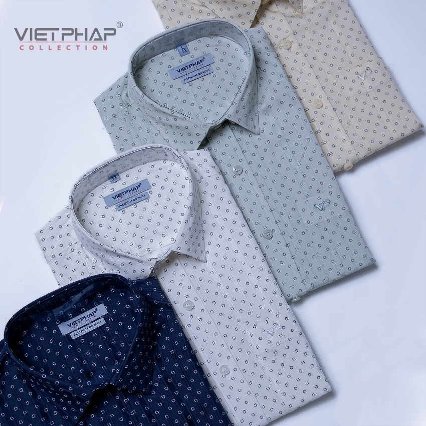 Áo Sơ Mi Lụa ngắn tay nam VIỆT PHÁP / Form Luxury / Chất liệu Cotton Cao Cấp thoáng mát, thấm hút mồ hôi tốt 9501