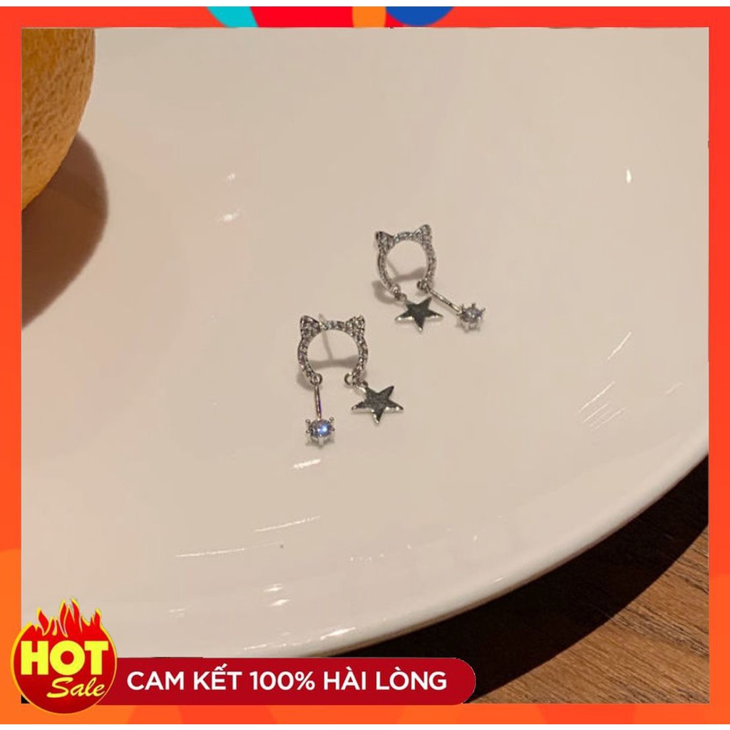 [CÓ SẴN] BÔNG TAI KHUYÊN TAI HÌNH ĐẦU MÈO SAO ĐÍNH ĐÁ TUA RUA XINH XẮN DỄ THƯƠNG HÀN QUỐC221BT041