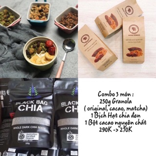 Combo granola, hạt chia, bột cacao