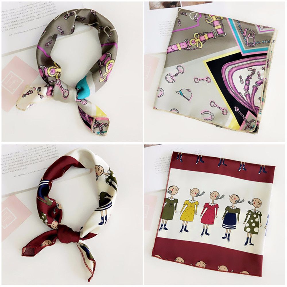 Khăn Choàng Cổ Hình Vuông Bằng Lụa Satin Thiết Kế Tinh Tế Phong Cách Vintage Thời Trang Mùa Hè Cho Nữ