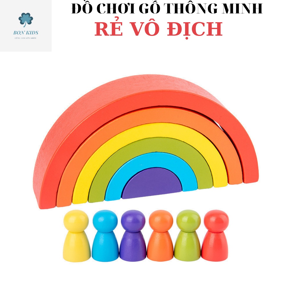 Đồ chơi gỗ, xếp hình vòm cầu vồng bằng gỗ cho bé, Đồ chơi gỗ thông minh Bonkids