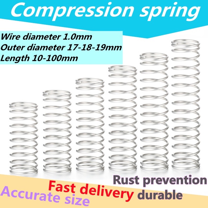 Set 5 Lò Xo Áp Suất 1.0mm OD17mm 18mm 19mm Dài 10mm-100mm