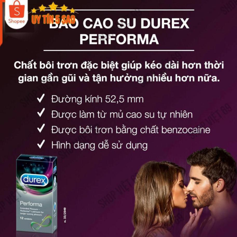 [MUA 2 TẶNG 1] Bao Cao Su KÉO DÀI THỜI GIAN QUAN HỆ, Bcs Durex Performa Hàng Cao Cấp - Size 52.