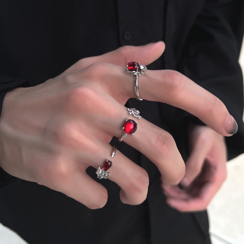 Nhẫn Đính Đá Ruby Phong Cách Hàn Quốc Cá Tính