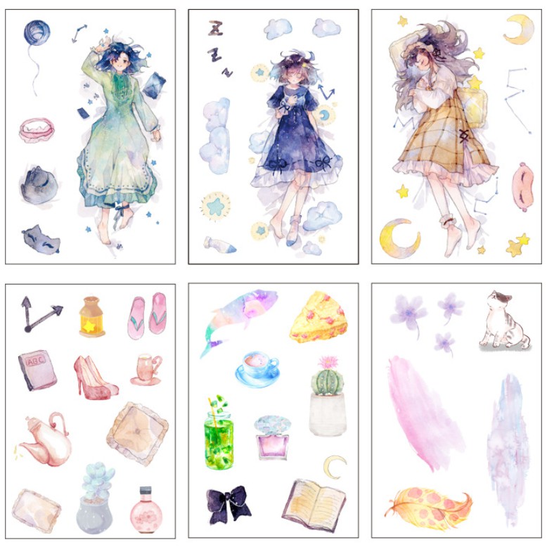 Kimitape 6 tấm sticker hình dán dễ thương nhiều mẫu làm Bullet Journal