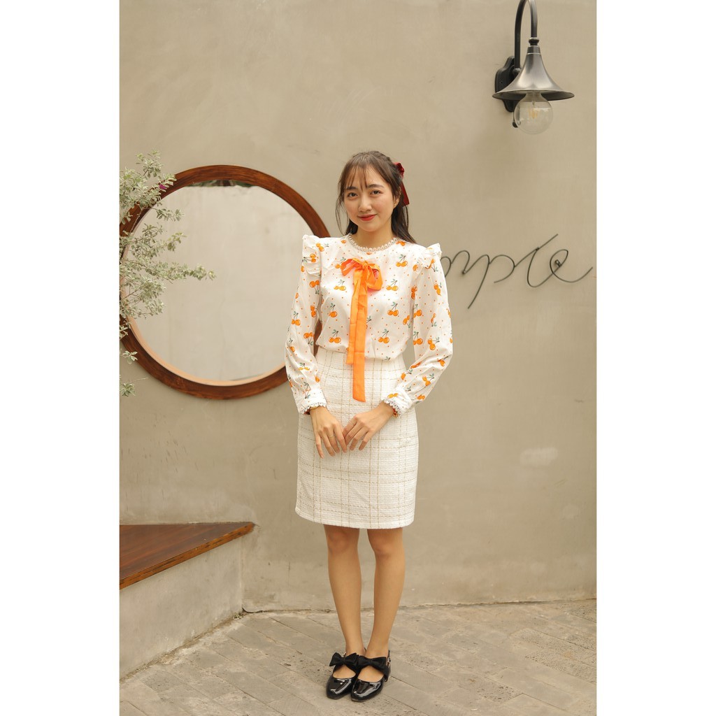 áo chery cam viền ren nơ siêu xinh