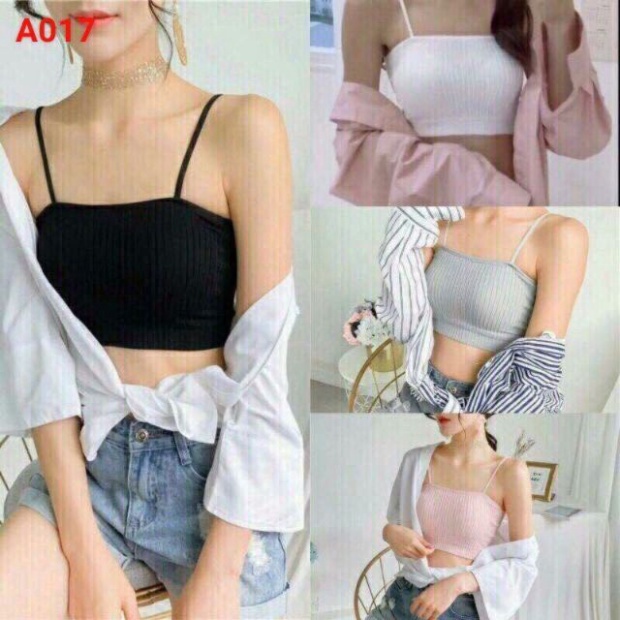 Áo Lót NữÁo Ngực Đệm Mỏng-Bra Ống 2 Dây Cotton Gân Tăm Có Mút