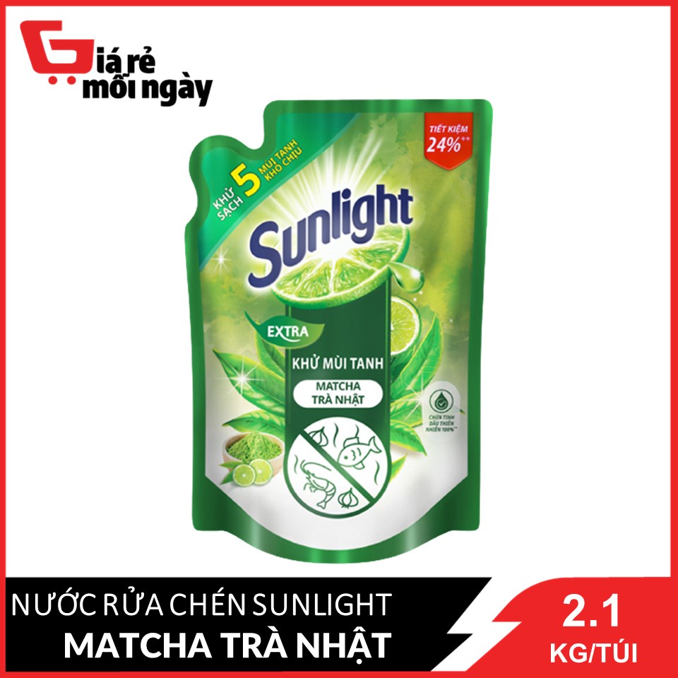 Nước Rửa Chén Bát Sunlight Extra Khử Mùi Tanh Matcha Trà Nhật 2.1kg
