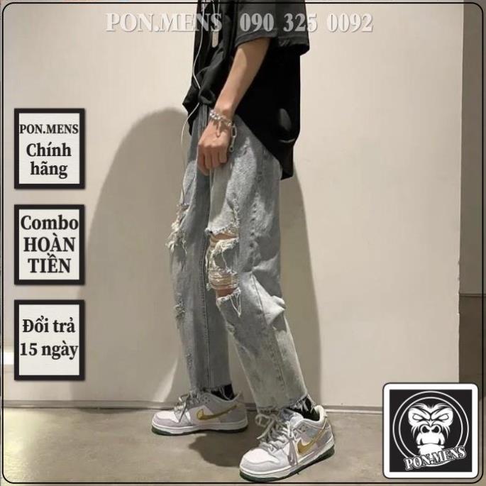 Quần jean ống rộng nam nữ rách gối nhiều màu xanh bạc nhạt đẹp mới hà nội hcm 888 Pon.mens Đẹp