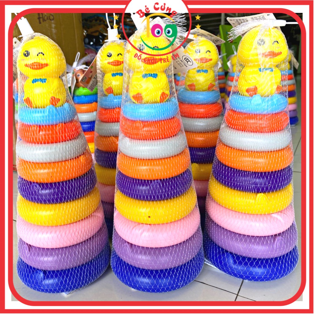 Đồ Chơi Tháp Xếp Chồng 9 Vòng Tròn Cỡ Lớn Kèm Sticker Dán Trang Trí Hình Động Vật Dễ Thương Dành Cho Bé