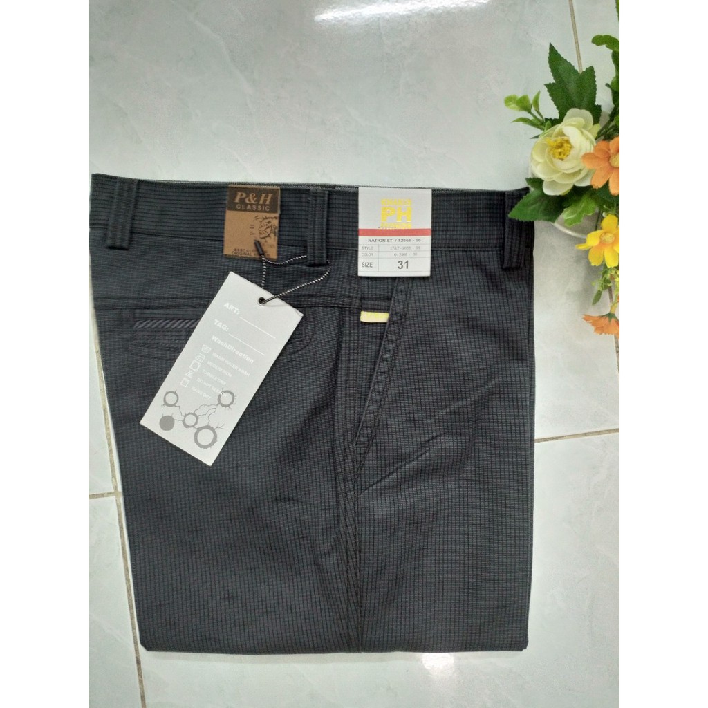 Quần kaki trung niên vải in dấu cộng