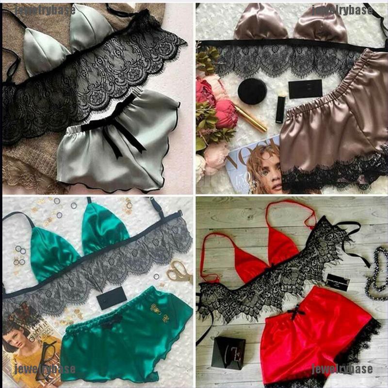 [Mã FASHIONT4WA2 giảm 10K đơn 50K] Set Đồ Ngủ Vải Phi Bóng Phối Ren Quyến Rũ Cho Nữ