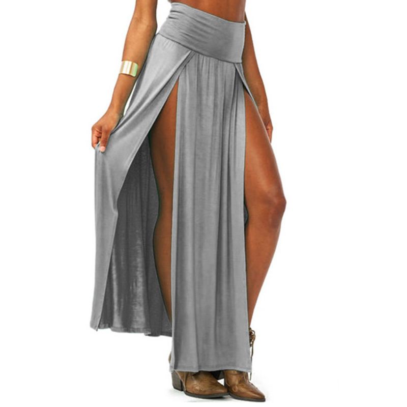 Chân Váy Maxi Dài Lưng Cao Màu Trơn Xẻ Tà Trước Quyến Rũ Cho Nữ