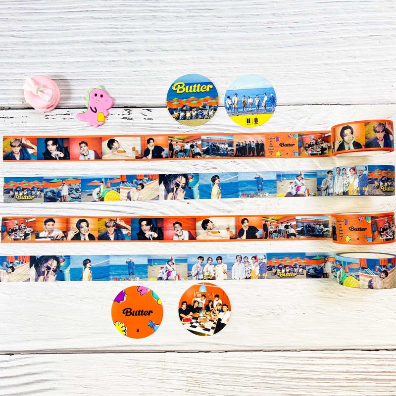 Cuộn băng keo giấy washi dễ thương in hình KPOP BTS trang trí sổ tay DIY
