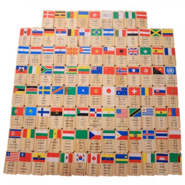 Đồ chơi gỗ domino hình 100 lá cờ các quốc gia trên thế giới