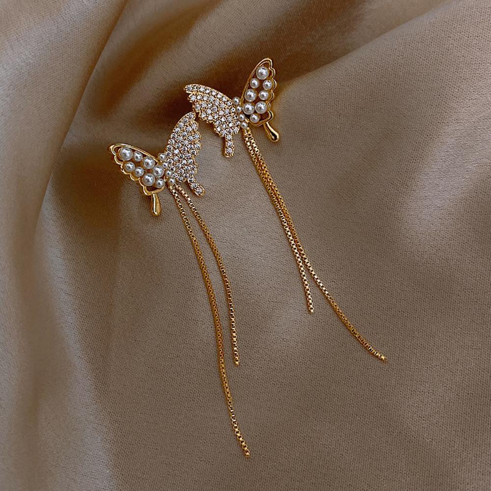 MXGOODS Bông Tai Dáng Dài Hình Bướm Đính Đá Thời Trang Cho Nữ