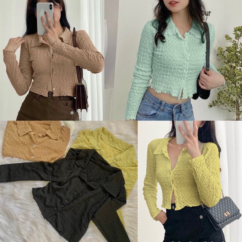 Áo kiểu cổ bẻ phối nút