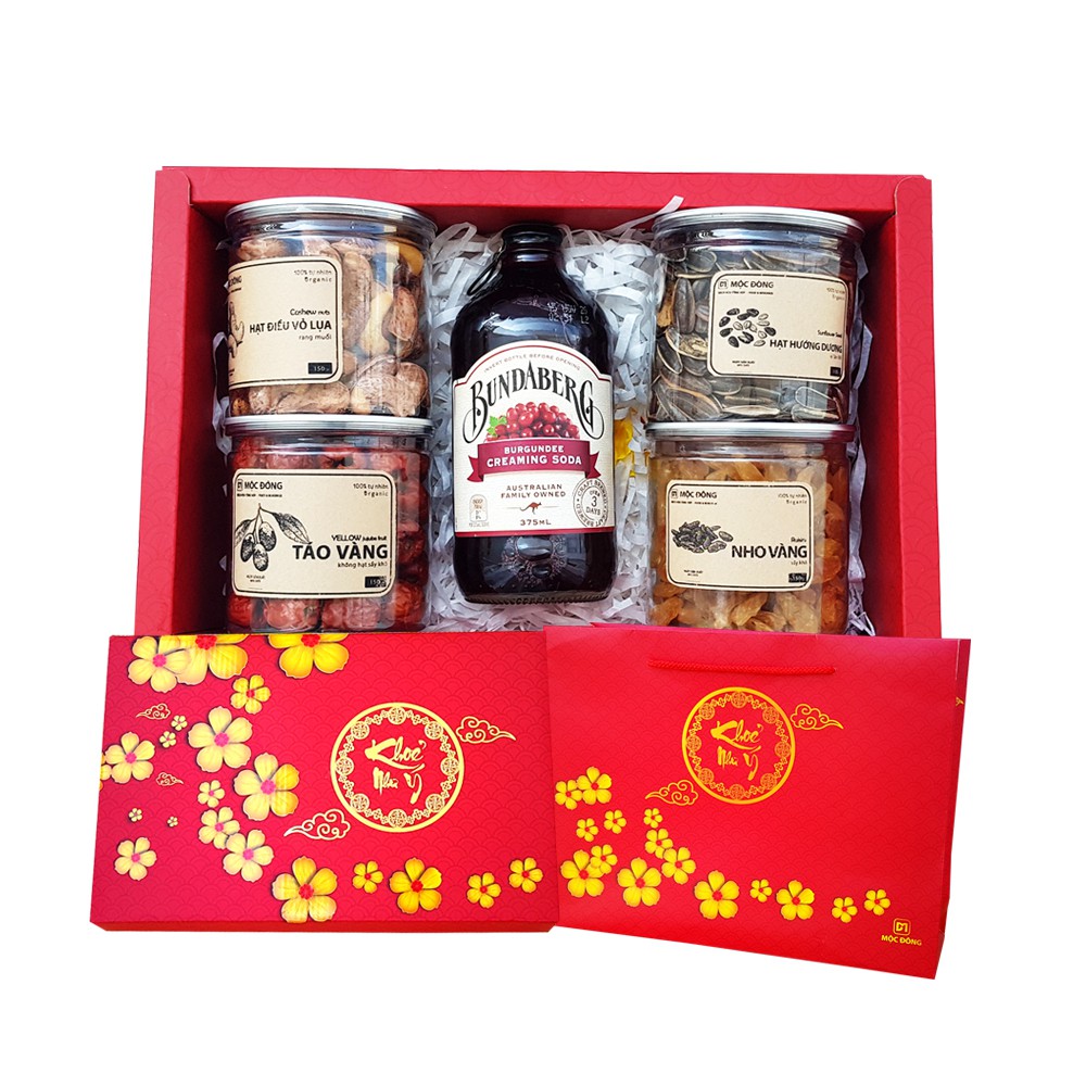 [Hộp quà Tết 2022] Khỏe Như Ý - HỘP QUÀ 5 MÓN QUẢ - HẠT – NƯỚC ÉP kèm túi giấy | BigBuy360 - bigbuy360.vn