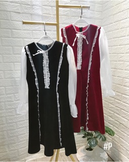 Váy nhung viền bèo (2 màu ảnh thật)