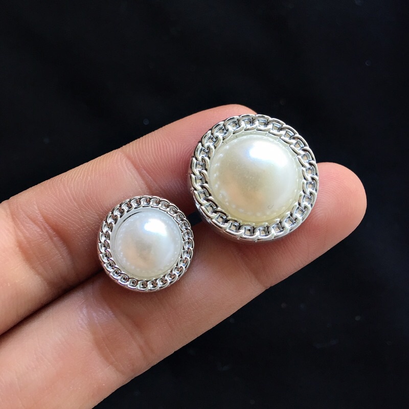 set 5 NÚT CƯỜM TRẮNG size 1.3cm 1.5cm 1.8cm 2cm ( cườm bạc)