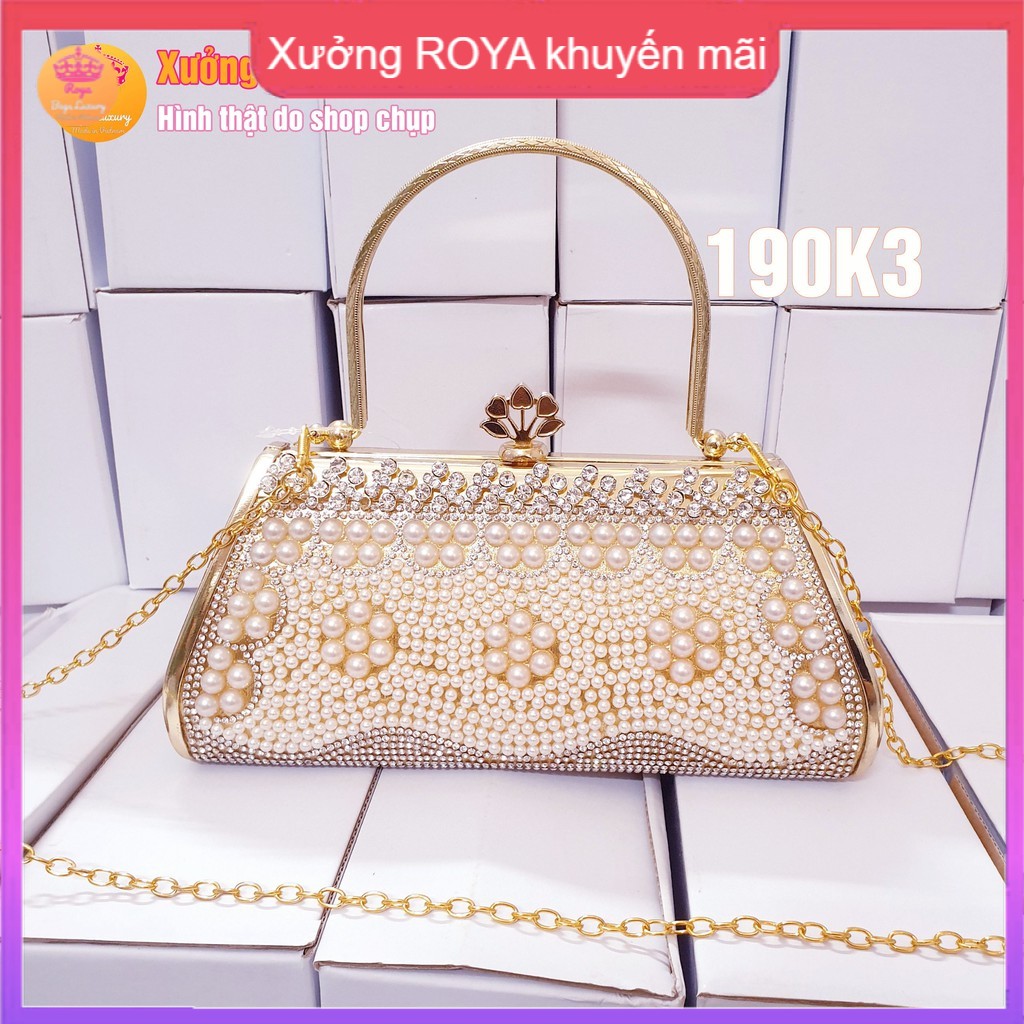 Ví cầm tay  sang trọng Cốp đá 3 hoa  ROYA  cầm tay đi tiệc chanh xả nhất thời đại HÌNH THẬT SHOP CHỤP 709-1