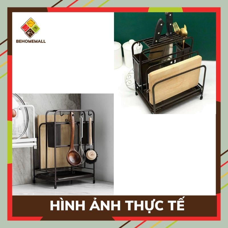 Giá để dao thớt 2 tầng inox BEHOMEMALL kệ nhà bếp phong cách hiện đại