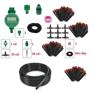 Tưới nhỏ giọt tự động - Bộ KIT 20 béc kèm van nước hẹn giờ.