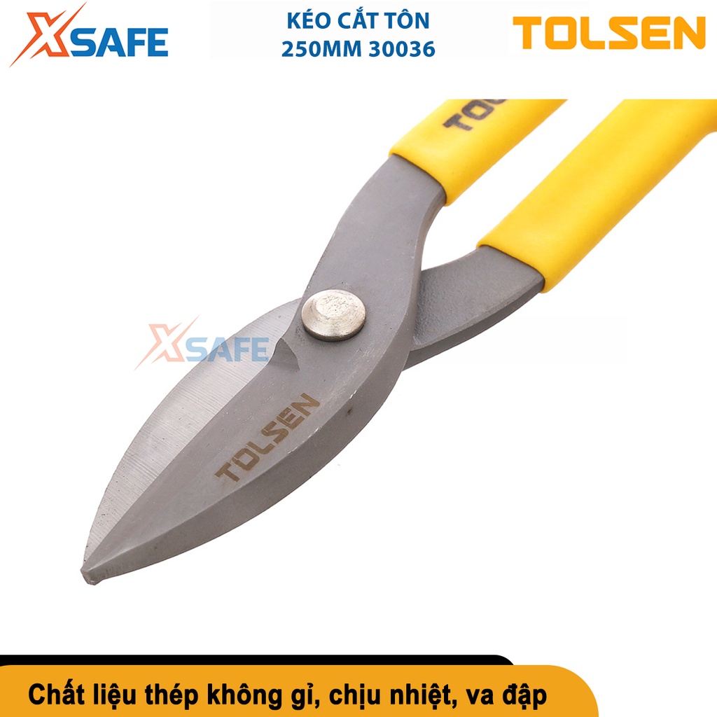 Kéo cắt tôn Tolsen 250mm 30036 chất liệu thép không gỉ, tay cầm bằng nhựa cao cấp chống trơn trượt, chống va đập[XSAFE]