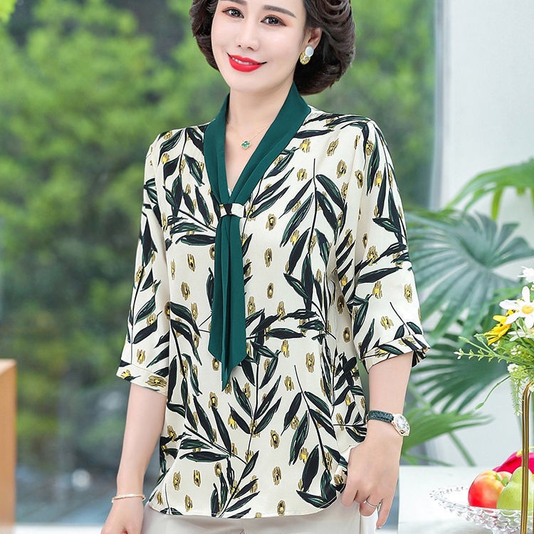 Áo Thun Ngắn Tay In Họa Tiết Thời Trang Mùa Hè Cho Phụ Nữ Trung Niên