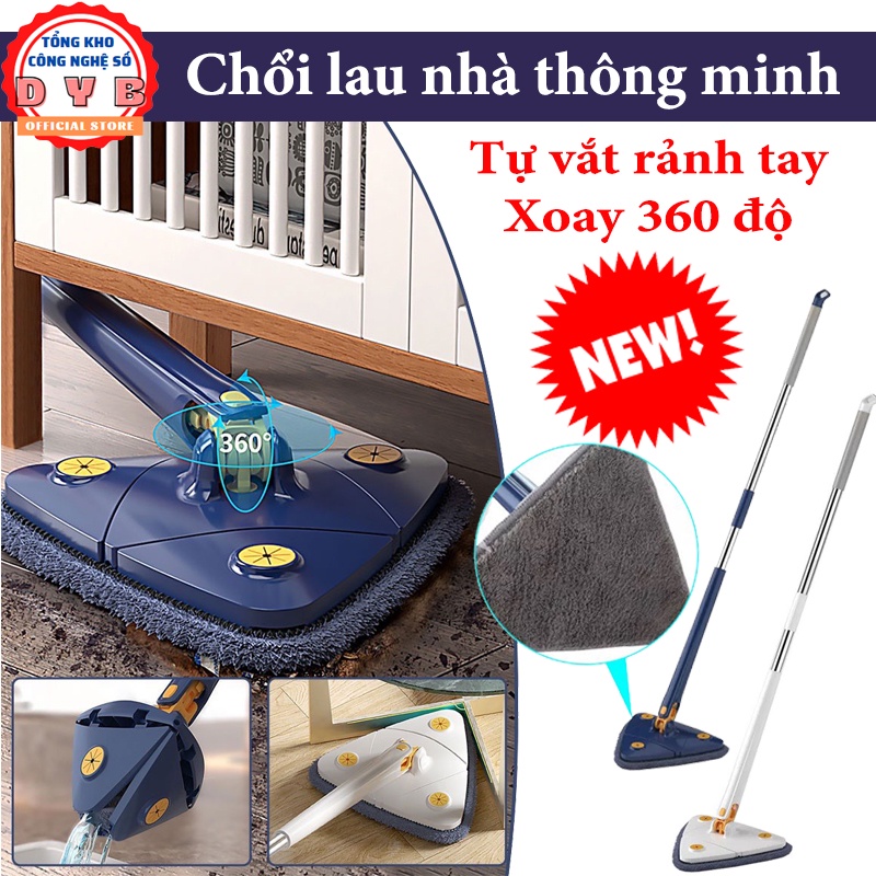 Cây lau nhà thông minh tự vắt, xoay 360 độ lau trần nhà, Lau kính - Chổi lau sàn, Chổi quét nhà tam giác đa năng