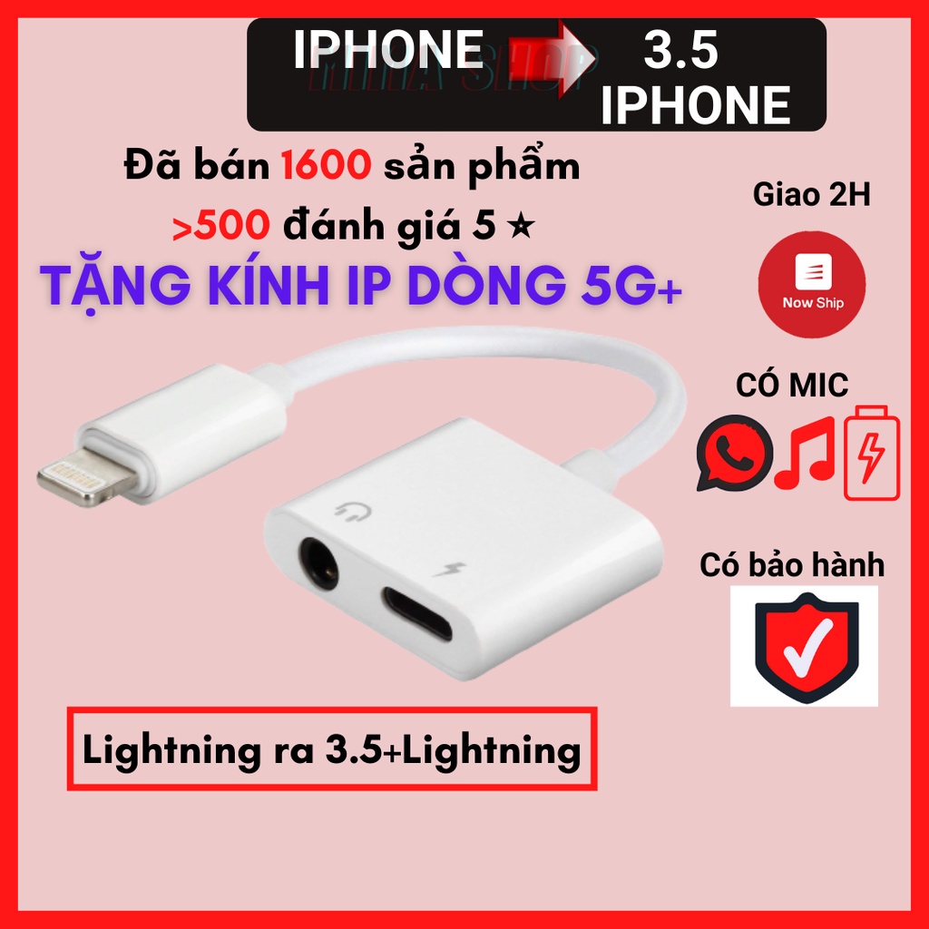 Jack chuyển đổi Lightning Iphone sang tai nghe 3.5 và Sạc Lightning Vừa sạc vừa nghe