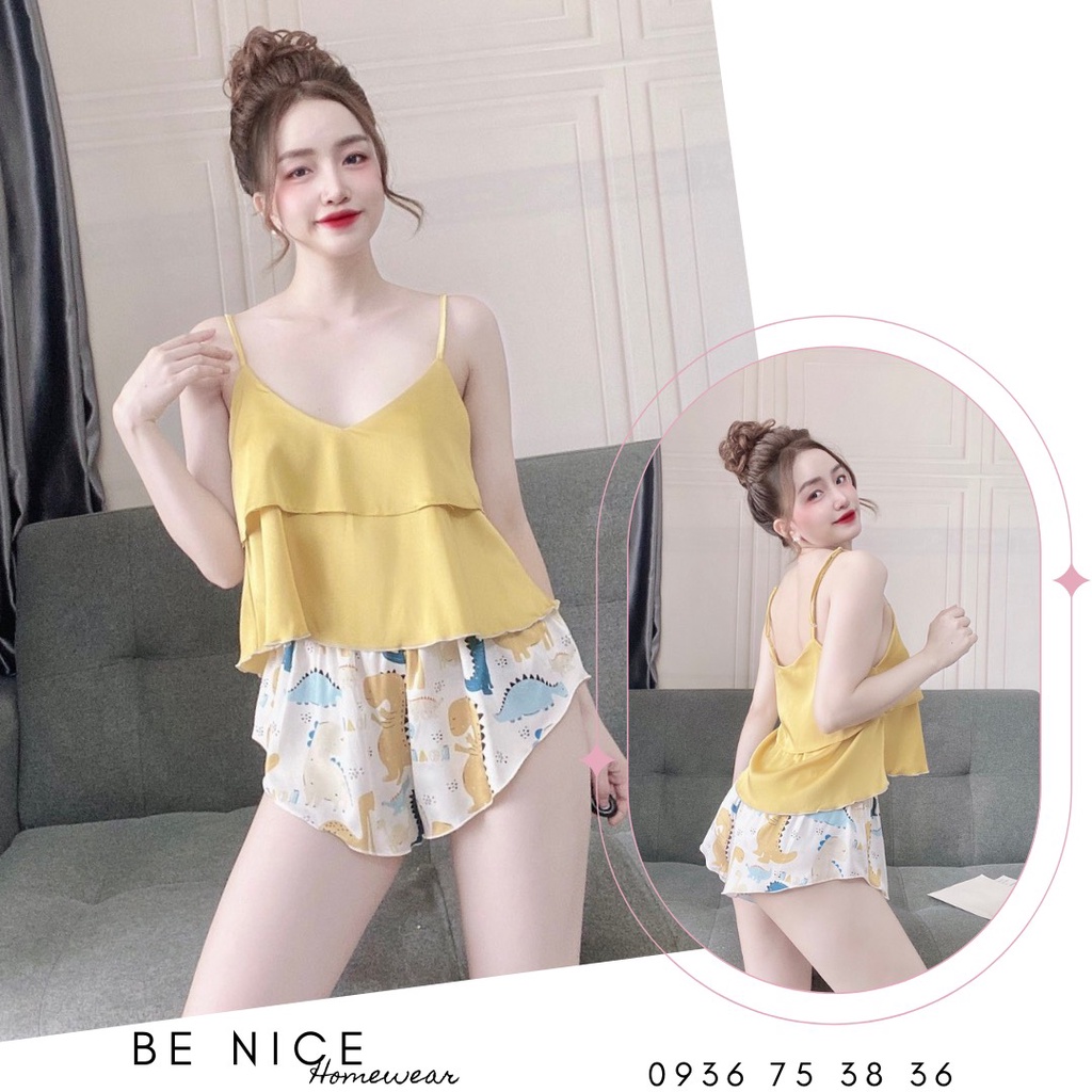 Set lụa dây ngắn mặc nhà Be nice Homewear phối màu thiết kế tầng dễ thương