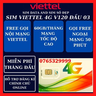 SIM 4G VIETTEL V120 [Miễn Phí Tháng Đầu], 60GB/tháng, Data 2G/ngày, Miễn Phí Nội Mạng, 50p Ngoại Mạng