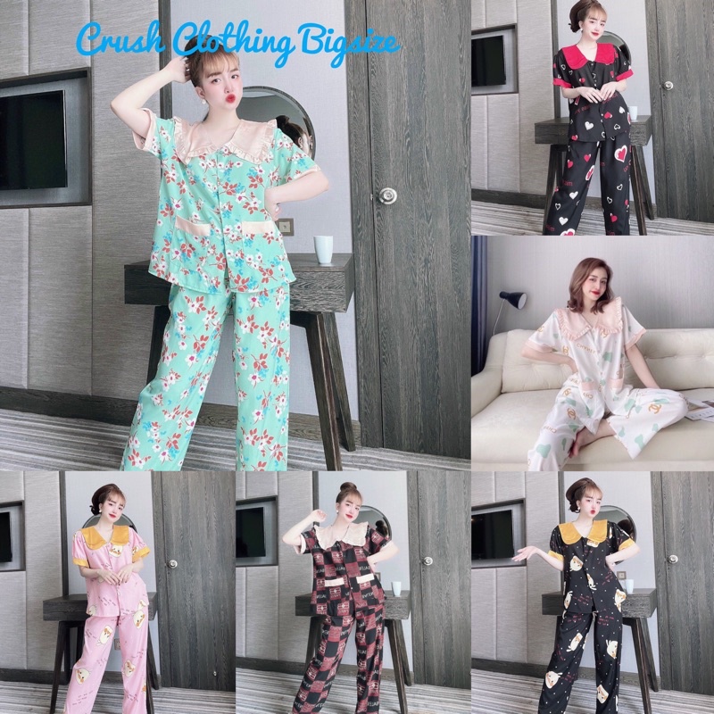 [ Tiểu Thư] Pyjama Đồ Bộ Bigsize 50-100kg Diện cực Đẹp Chất lụa phối Satin  Cao Cấp