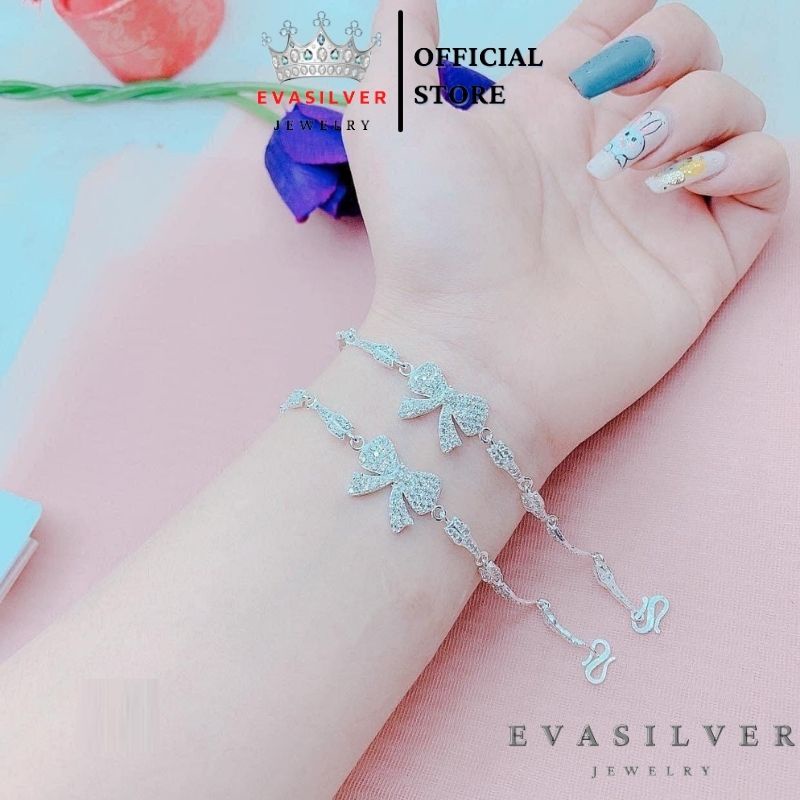 Lắc tay bạc nữ mặt hình lơ đính đá, vòng tay chuẩn bạc ta sang trọng nữ tính - Trang sức bạc Evasilver
