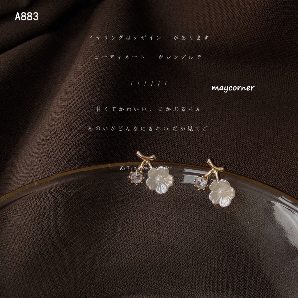 Khuyên tai cành hoa mạ bạc 925 cao cấp A883